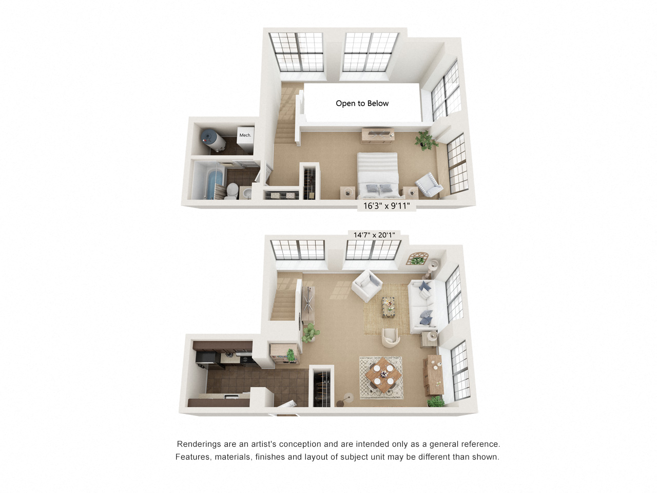 Floor plan for 1 bed, 1 bath, 810 sqft